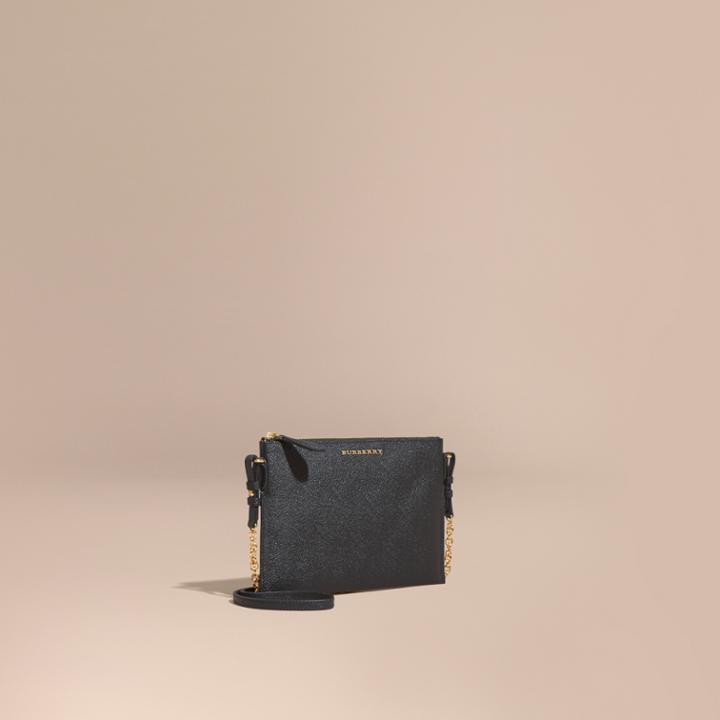 Burberry Burberry Leather Clutch Bag With Check Lining, Black