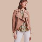 Burberry Burberry Ribbed Panel Suede Biker Jacket, Size: 02, Pink