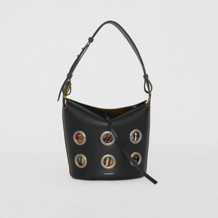 Burberry Burberry The Medium Bucket Bag In Grommeted Leather, Black