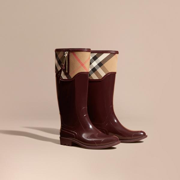 Burberry Leather And House Check Rain Boots