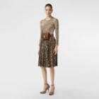 Burberry Burberry Leopard Print Stretch Silk Pleated Skirt, Size: 00, Brown