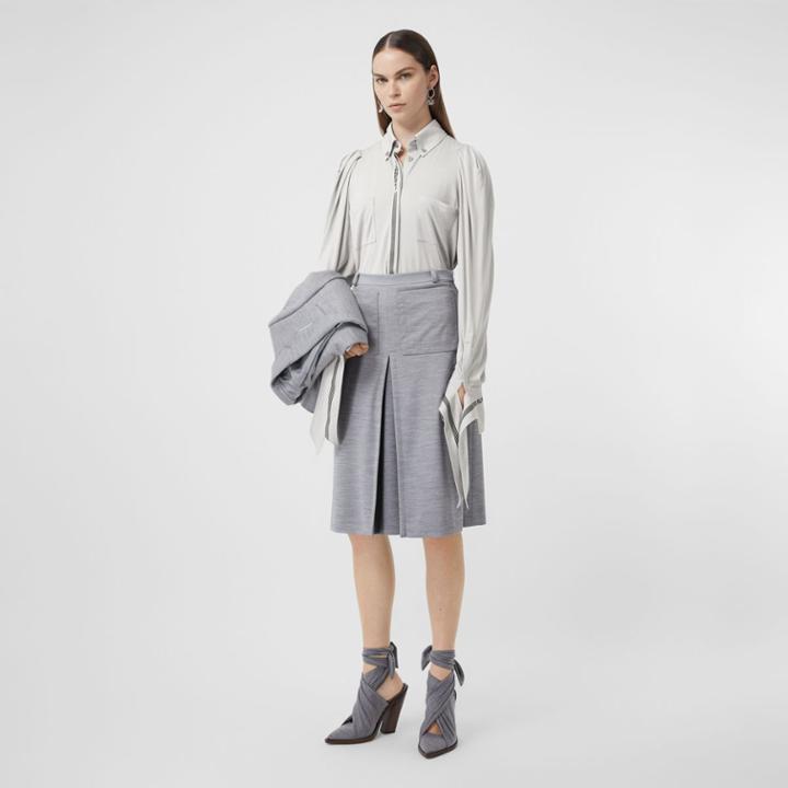 Burberry Burberry Logo Print Silk Wool Jersey Shirt, Size: 04, Grey