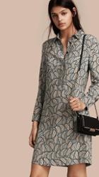 Burberry Leaf Print Silk Shirt Dress