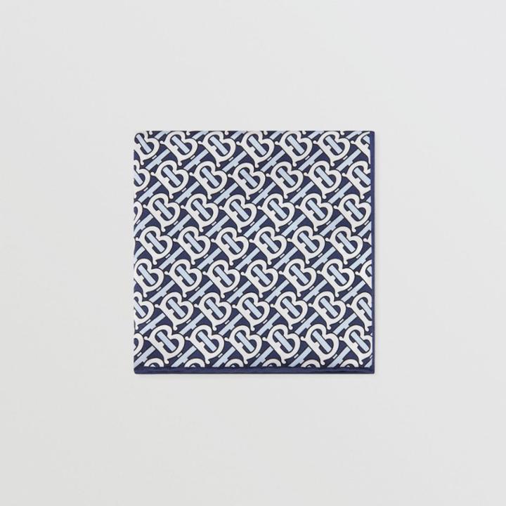 Burberry Burberry Monogram Print Silk Satin Pocket Square, Blue