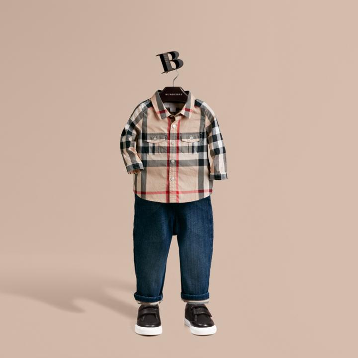 Burberry Burberry Check Cotton Shirt, Size: 18m, Beige
