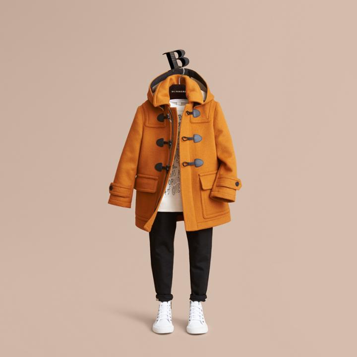 Burberry Burberry Wool Duffle Coat With Check-lined Hood, Size: 12y, Brown