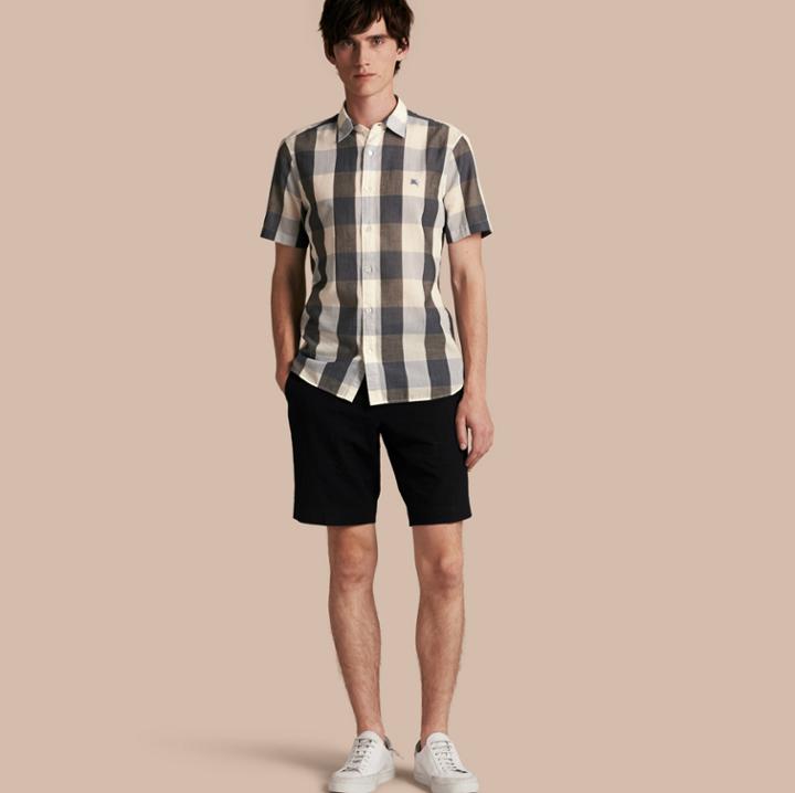 Burberry Burberry Short-sleeved Exploded Gingham Cotton Linen Shirt, Size: Xs, Blue