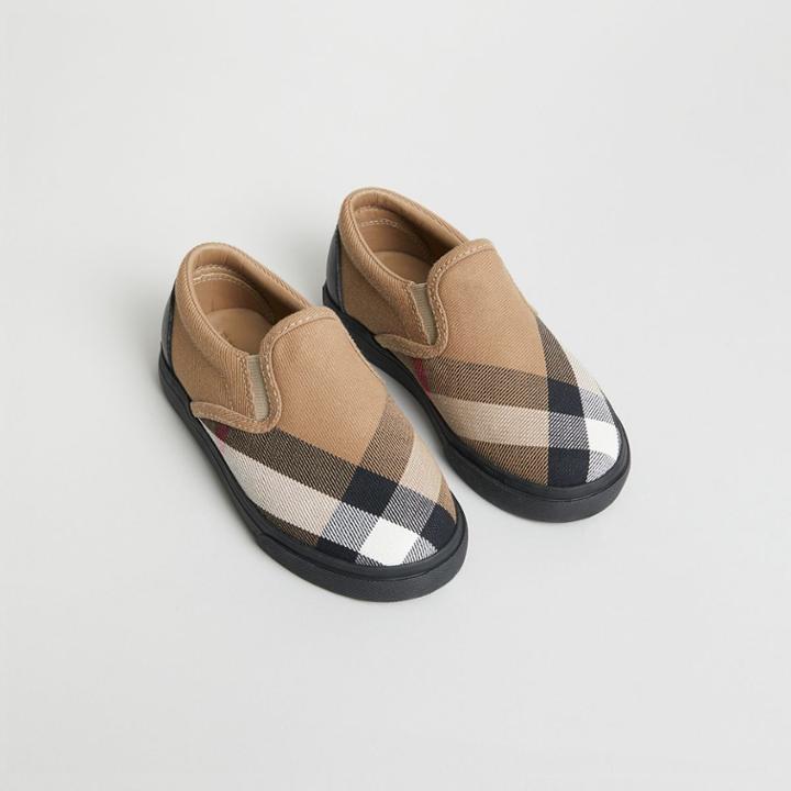 Burberry Burberry House Check And Leather Slip-on Sneakers, Size: 7, Black