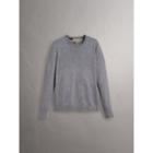 Burberry Burberry Lightweight Crew Neck Cashmere Sweater With Check Trim, Size: Xs, Grey