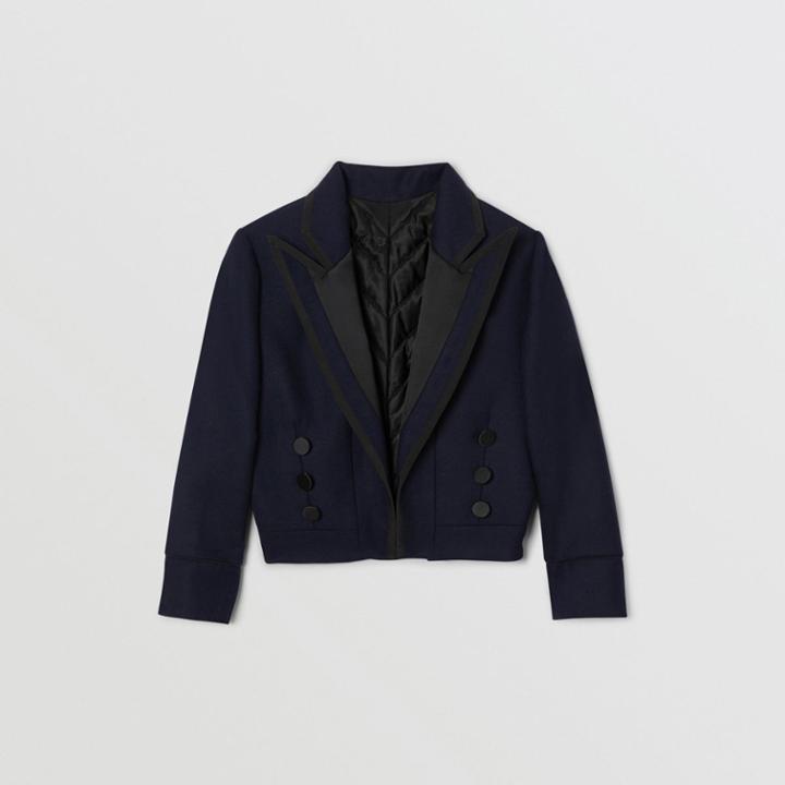 Burberry Burberry Childrens Satin Trim Wool Twill Tailored Jacket, Size: 14y, Blue