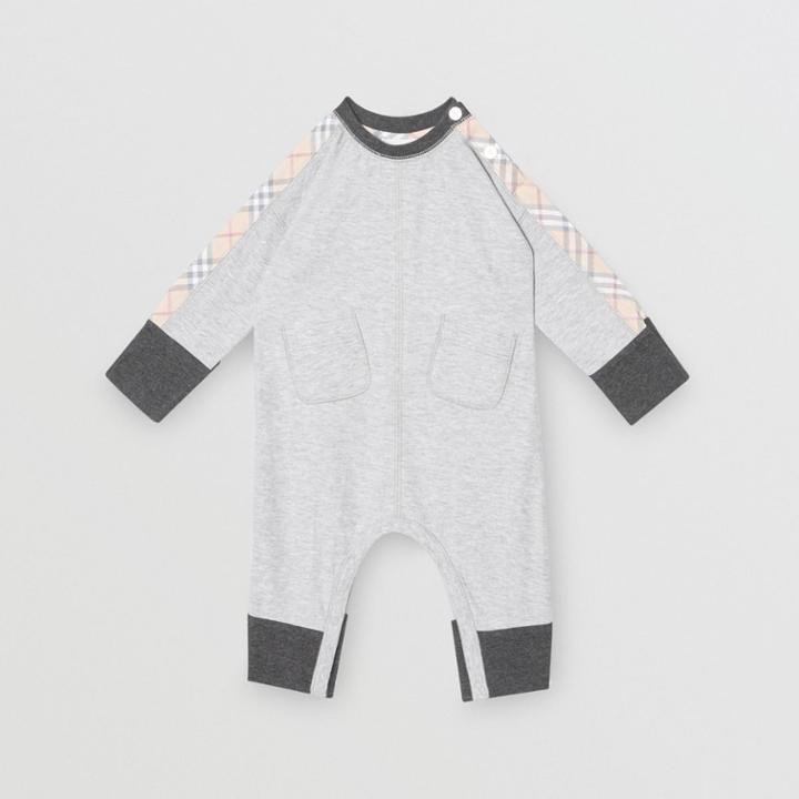 Burberry Burberry Childrens Check Detail Two-tone Cotton Jumpsuit, Size: 12m, Grey