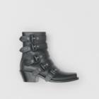 Burberry Burberry Buckled Leather Peep-toe Ankle Boots, Size: 35, Black