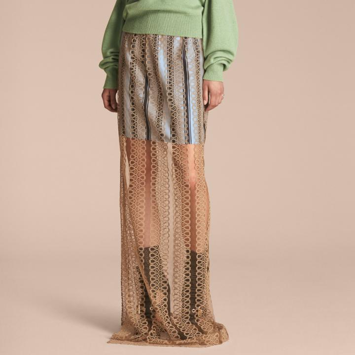 Burberry Burberry Braided Tulle Column Skirt With Striped Lining, Size: 46, Beige