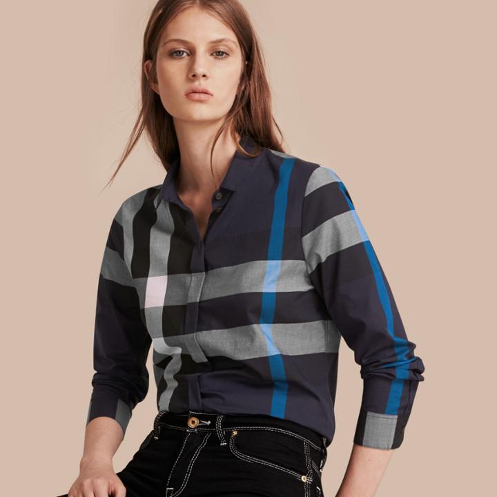 Burberry Burberry Check Cotton Shirt, Size: Xxs, Blue