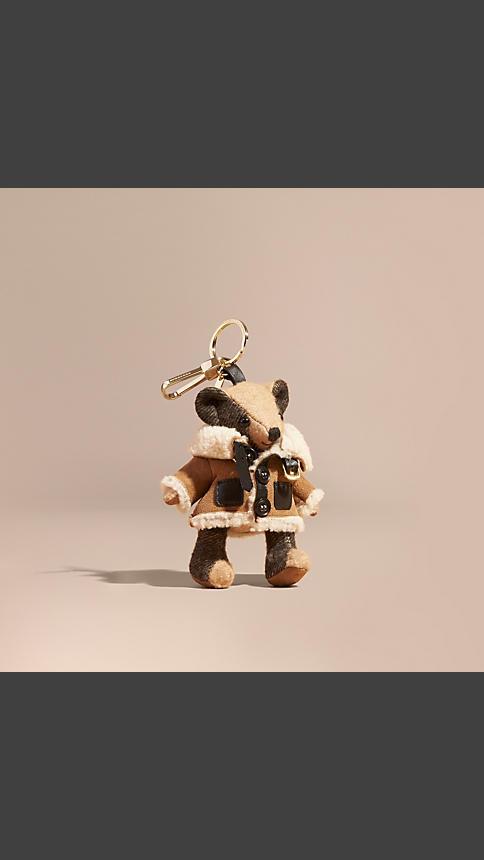 Burberry Thomas Bear Charm In Shearling Aviator Jacket