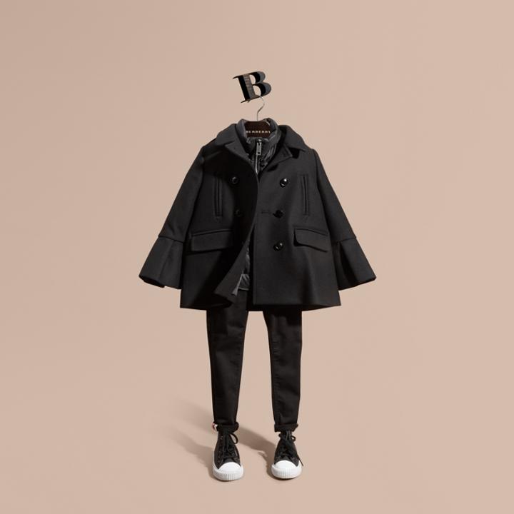 Burberry Burberry Wool Blend Pea Coat With Detachable Warmer, Size: 6y, Black