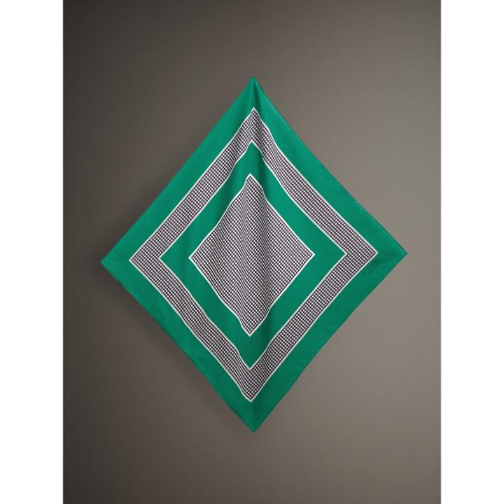 Burberry Burberry Dot And Stripe Print Cotton Square Scarf, Green