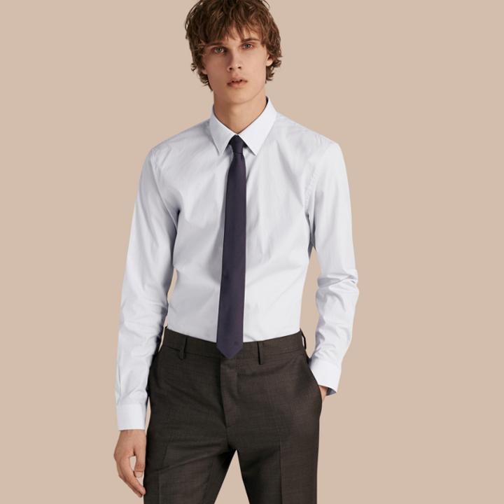 Burberry Burberry Slim Fit Striped Cotton Poplin Shirt, Size: 15.75, Grey