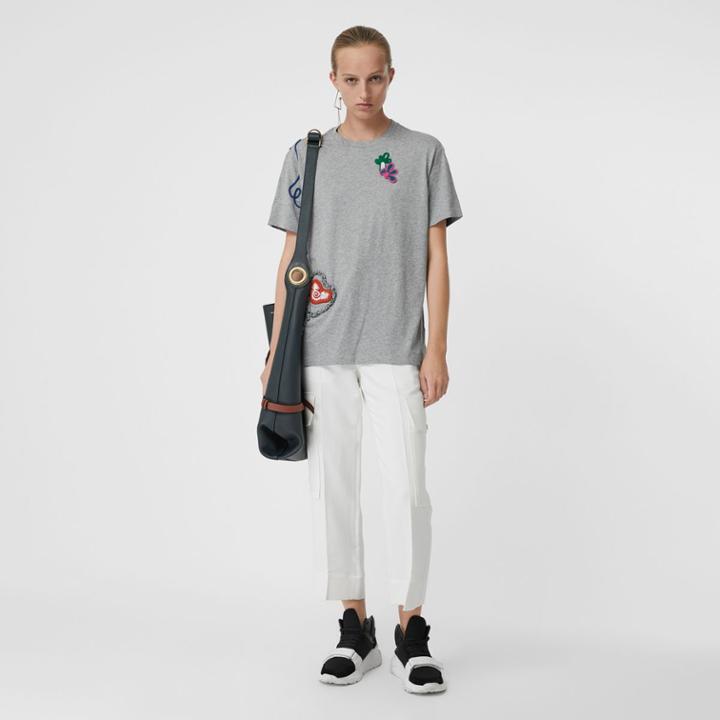 Burberry Burberry Embellished Cotton Jersey T-shirt, Grey