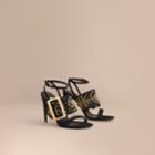 Burberry Burberry Riveted Suede Sandals With Buckle Detail, Size: 38, Black