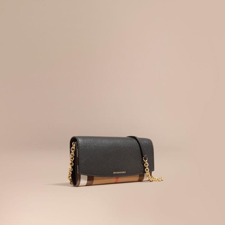 Burberry Burberry House Check And Leather Wallet With Chain, Black