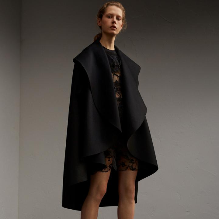 Burberry Burberry Oversize Collar Double-faced Military Wool Cape, Size: 14, Black