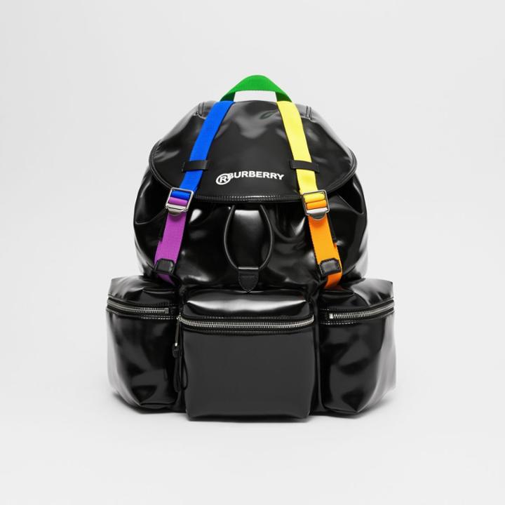 Burberry Burberry Rainbow Strap Coated Canvas Backpack, Black