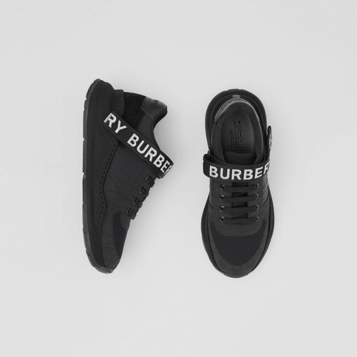 Burberry Burberry Logo Detail Leather, Nubuck And Mesh Sneakers, Size: 38, Black