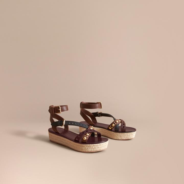 Burberry Burberry Two-tone Riveted Leather Espadrille Sandals, Size: 38, Purple