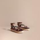 Burberry Burberry Two-tone Riveted Leather Espadrille Sandals, Size: 38, Purple