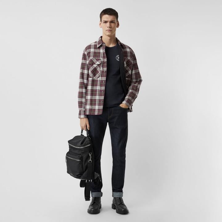 Burberry Burberry Long Sleeve Embroidered Logo Cotton T-shirt, Blue