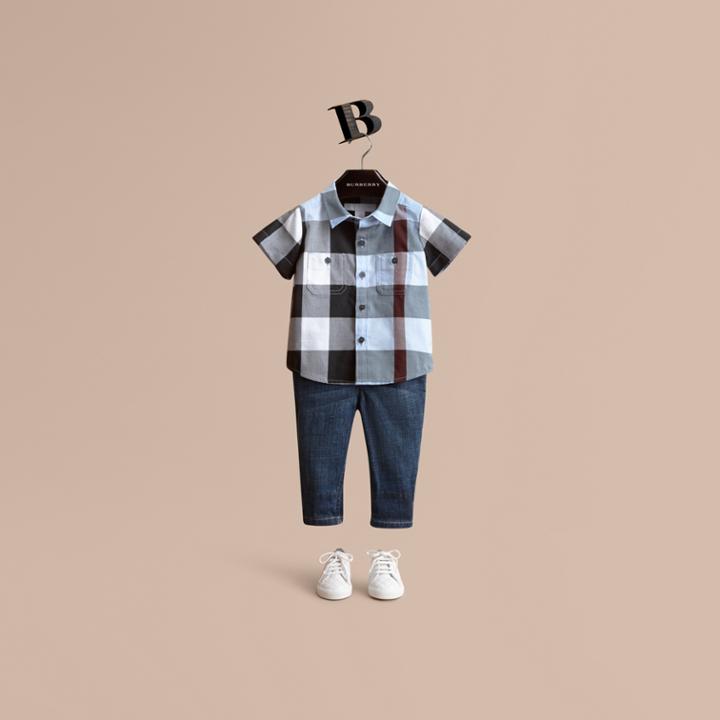 Burberry Burberry Short-sleeve Check Cotton Shirt, Size: 9m, Blue