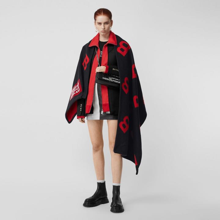 Burberry Burberry Reversible B Motif Wool Cashmere Blanket Cape, Black