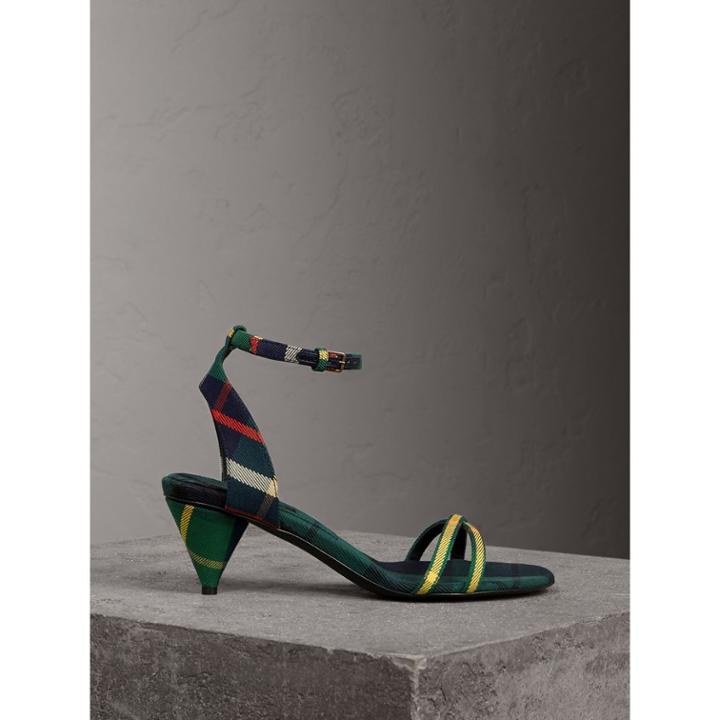 Burberry Burberry Tartan Cotton Cone-heel Sandals, Size: 36, Pink