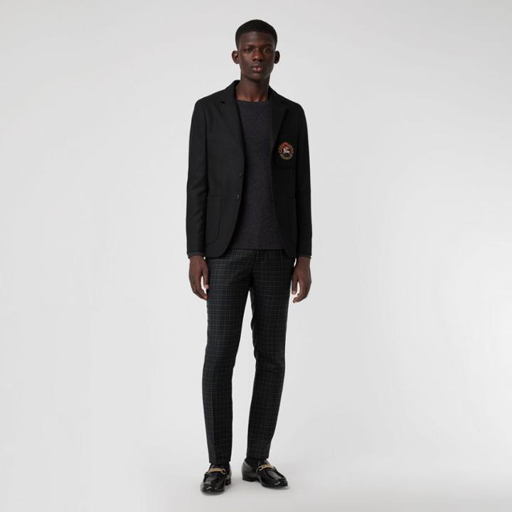 Burberry Burberry Slim Fit Embroidered Crest Wool Club Blazer, Size: 42r, Black