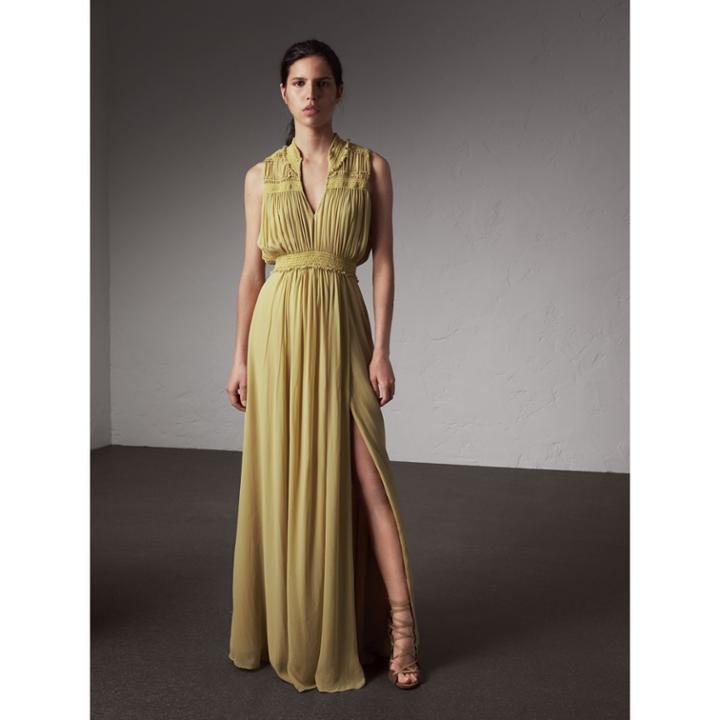 Burberry Burberry Ruched Silk Georgette Dress, Size: 06, Yellow