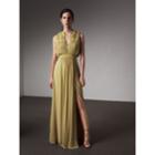 Burberry Burberry Ruched Silk Georgette Dress, Size: 06, Yellow