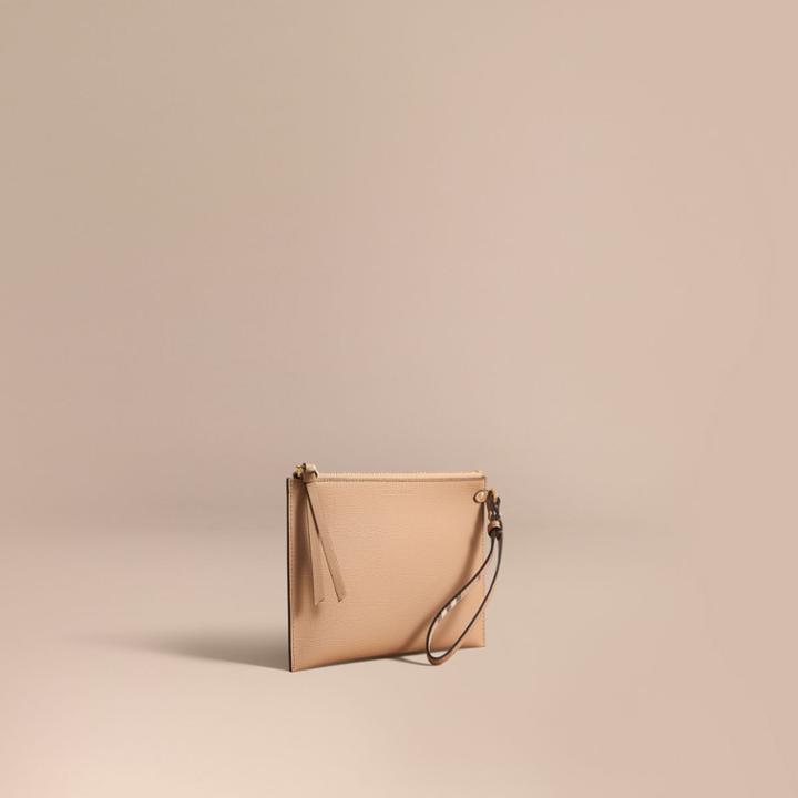 Burberry Burberry Haymarket Check And Leather Pouch, Beige