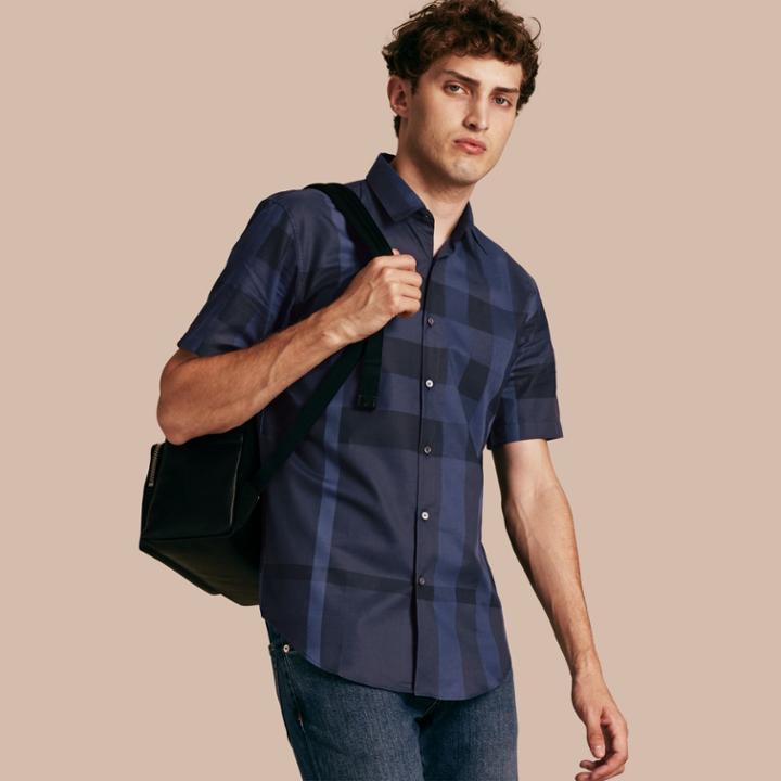Burberry Burberry Short-sleeved Check Cotton Shirt, Blue