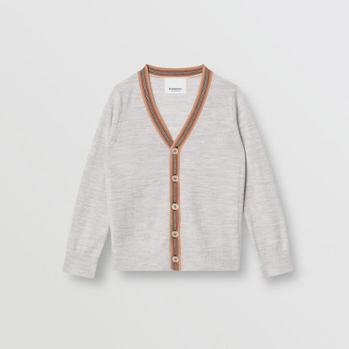 Burberry Burberry Childrens Icon Stripe Detail Merino Wool Cardigan, Size: 2y, Grey
