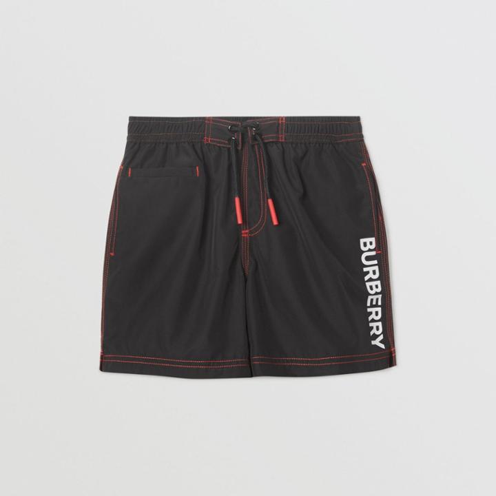 Burberry Burberry Childrens Logo Print Drawcord Swim Shorts, Size: 10y, Black