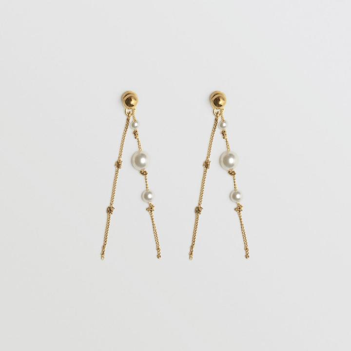 Burberry Burberry Faux Pearl Gold-plated Drop Earrings, Yellow