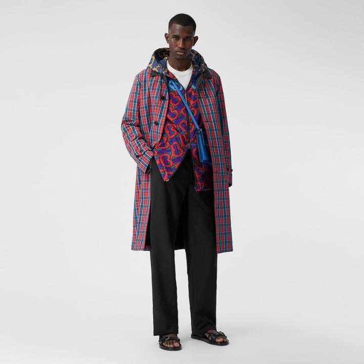 Burberry Burberry Contrast Collar Check Nylon Twill Car Coat, Size: 34, Red