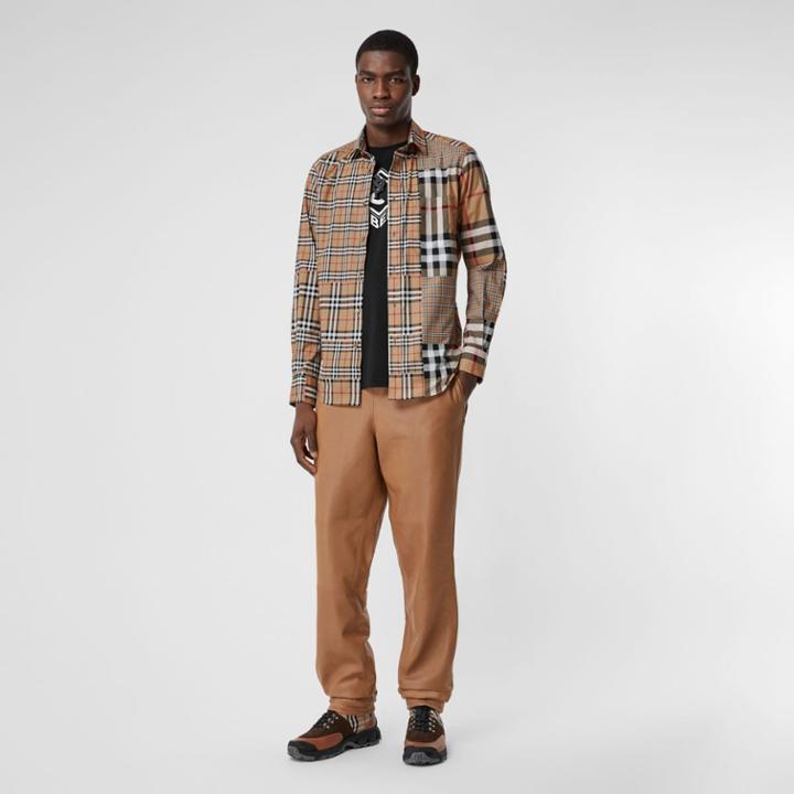 Burberry Burberry Classic Fit Patchwork Check Cotton Shirt, Size: M, Beige