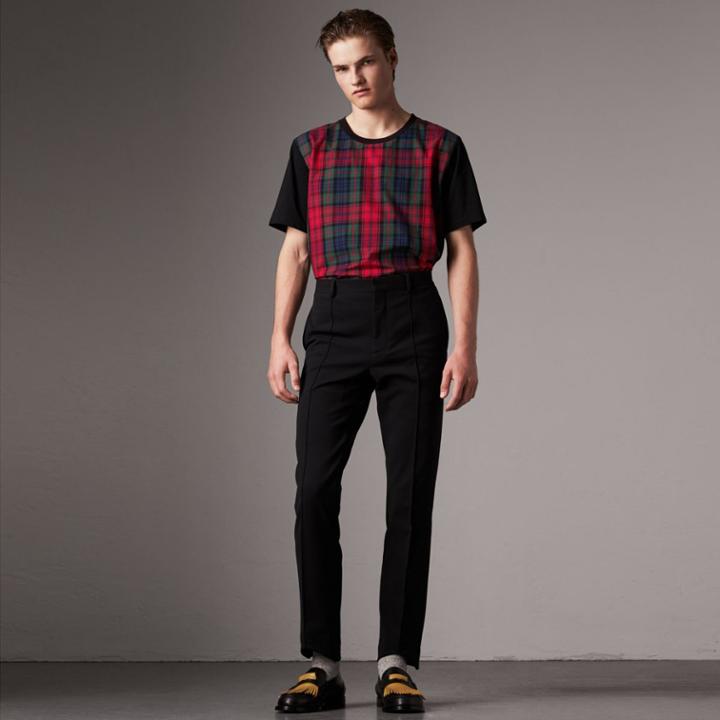 Burberry Burberry Tartan Panel Cotton T-shirt, Black