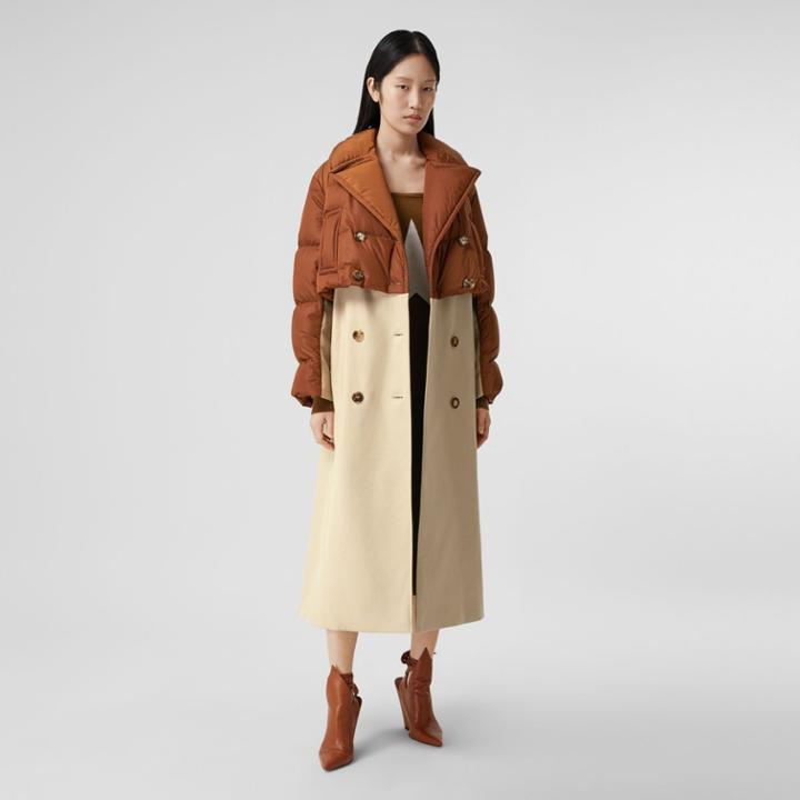 Burberry Burberry Puffer Jacket Detail Cotton Gabardine Trench Coat, Size: 04, Brown