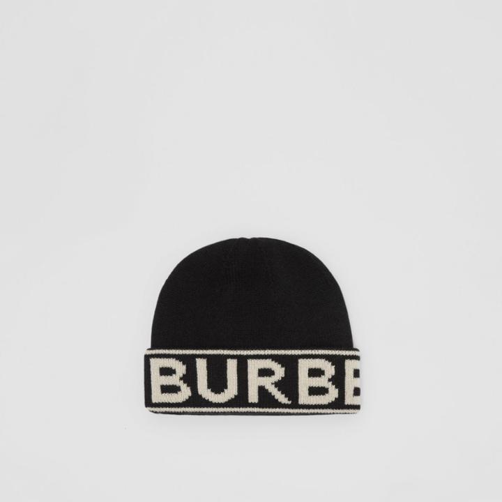 Burberry Burberry Logo Intarsia Cashmere Beanie, Black