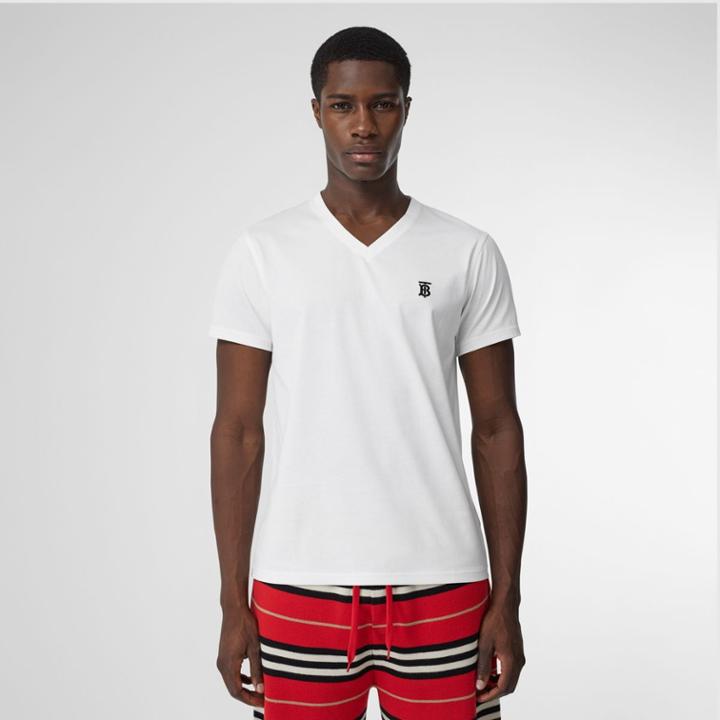 Burberry Burberry Monogram Motif Cotton V-neck T-shirt, White