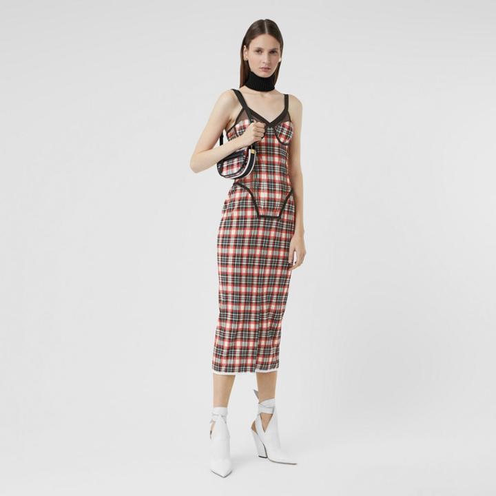 Burberry Burberry Check Stretch Jersey Corset Dress, Size: 02, Red