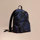 Burberry Burberry Leather Trim Check Print Backpack, Blue